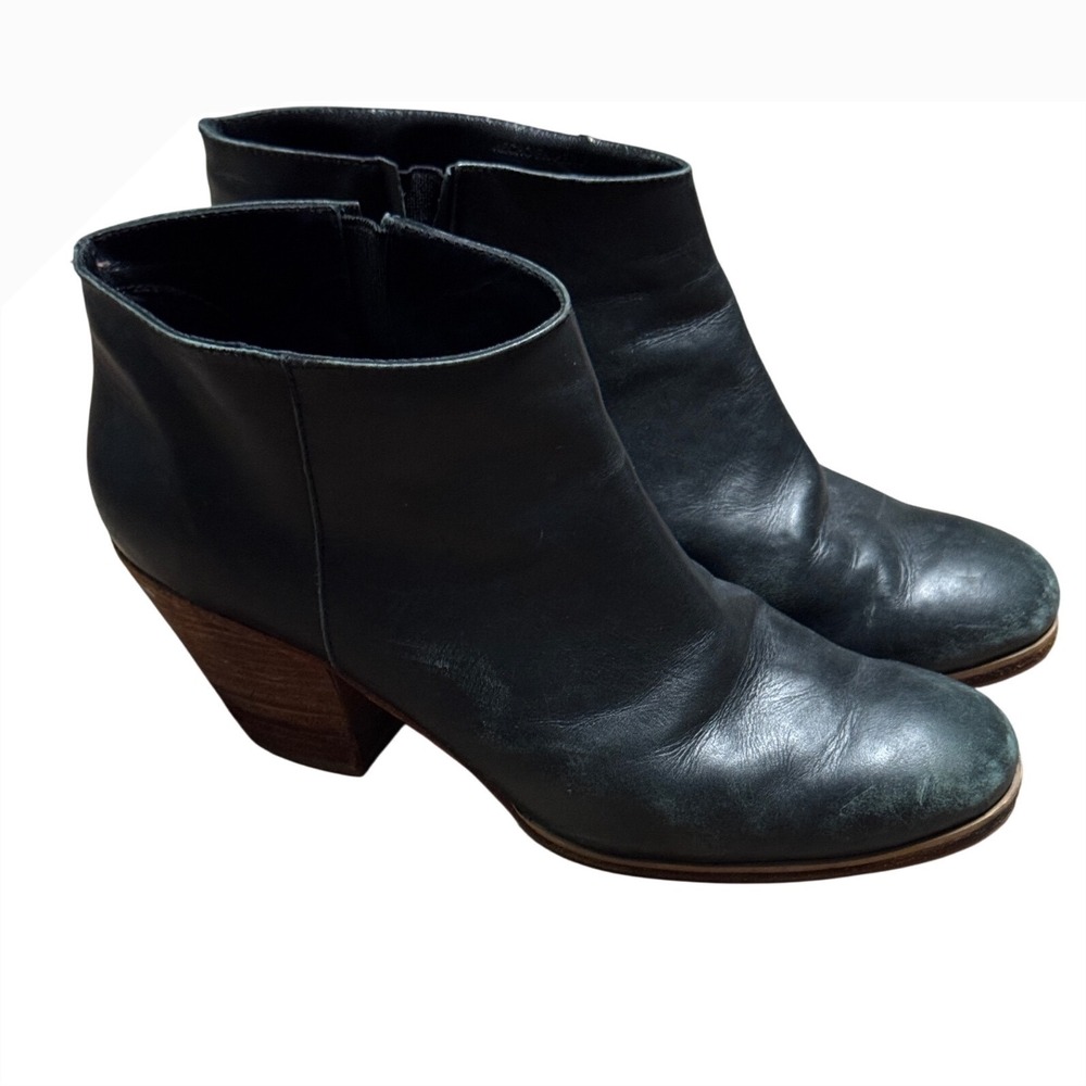 Rachel Comey Firme Black Leather Ankle Boots Wood Block Heel Size 9
